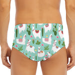 Cute Cactus And Llama Pattern Print Men's Triangle Swim Briefs