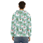 Cute Cactus And Llama Pattern Print Men's Velvet Pullover Hoodie