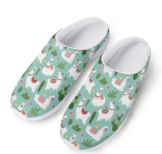 Cute Cactus And Llama Pattern Print Mesh Casual Shoes