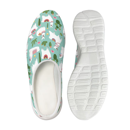 Cute Cactus And Llama Pattern Print Mesh Casual Shoes
