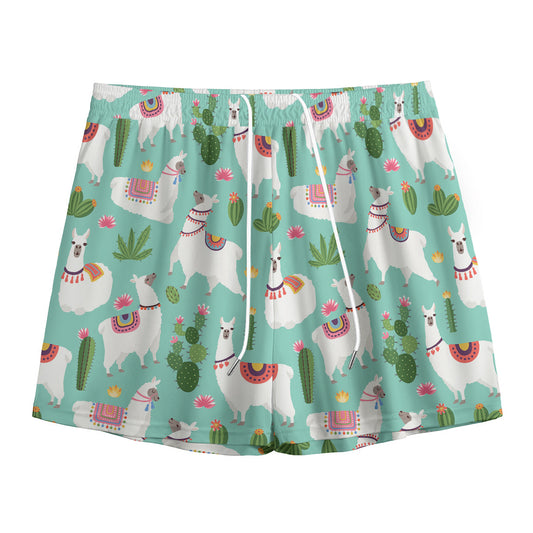 Cute Cactus And Llama Pattern Print Mesh Shorts