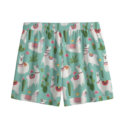 Cute Cactus And Llama Pattern Print Mesh Shorts