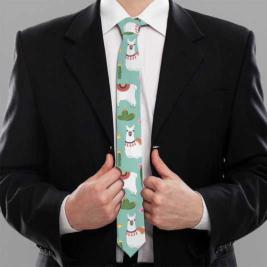 Cute Cactus And Llama Pattern Print Necktie