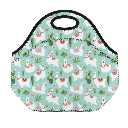 Cute Cactus And Llama Pattern Print Neoprene Lunch Bag