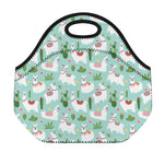 Cute Cactus And Llama Pattern Print Neoprene Lunch Bag