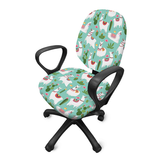 Cute Cactus And Llama Pattern Print Office Chair Cover