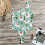 Cute Cactus And Llama Pattern Print One Shoulder Bodysuit