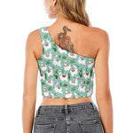 Cute Cactus And Llama Pattern Print One Shoulder Crop Top