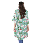 Cute Cactus And Llama Pattern Print Open Front Beach Cover Up