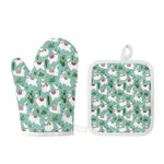 Cute Cactus And Llama Pattern Print Oven Mitt And Pot Holder Set