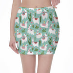 Cute Cactus And Llama Pattern Print Pencil Mini Skirt