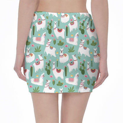 Cute Cactus And Llama Pattern Print Pencil Mini Skirt