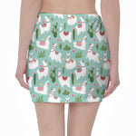 Cute Cactus And Llama Pattern Print Pencil Mini Skirt