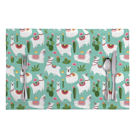 Cute Cactus And Llama Pattern Print Placemat