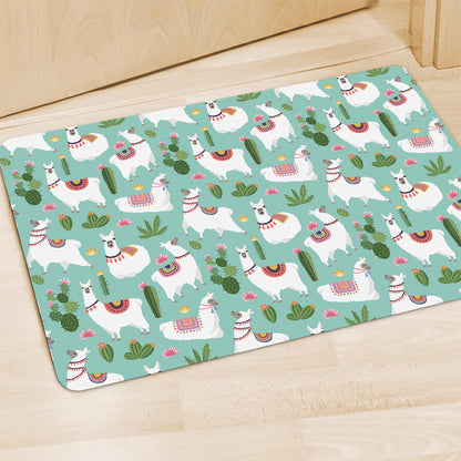 Cute Cactus And Llama Pattern Print Polyester Doormat