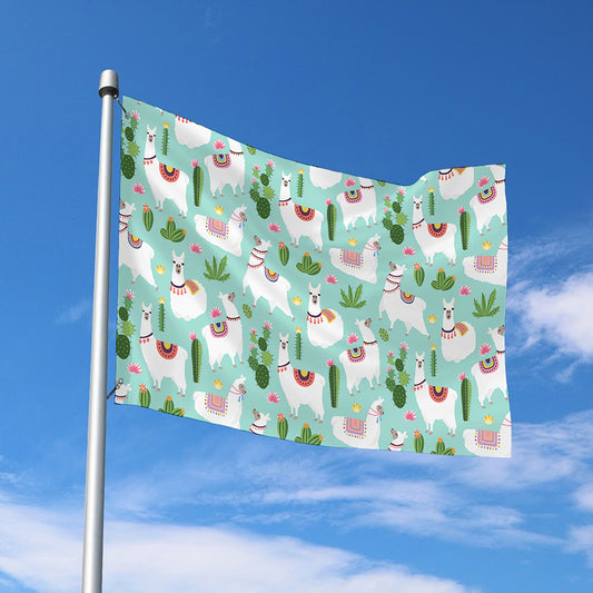 Cute Cactus And Llama Pattern Print Polyester Flag