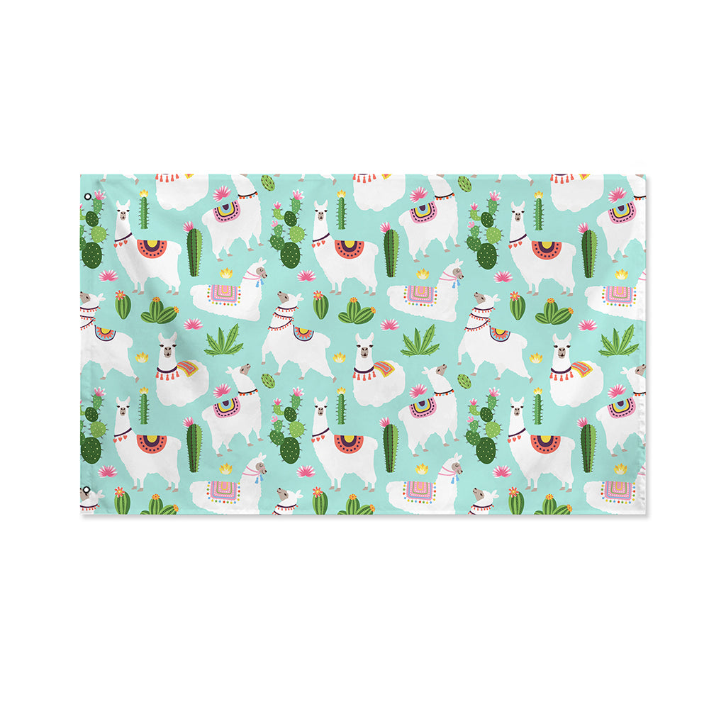 Cute Cactus And Llama Pattern Print Polyester Flag