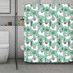 Cute Cactus And Llama Pattern Print Polyester Shower Curtain