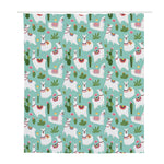 Cute Cactus And Llama Pattern Print Polyester Shower Curtain