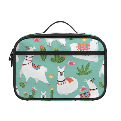 Cute Cactus And Llama Pattern Print Portable Lunch Bag
