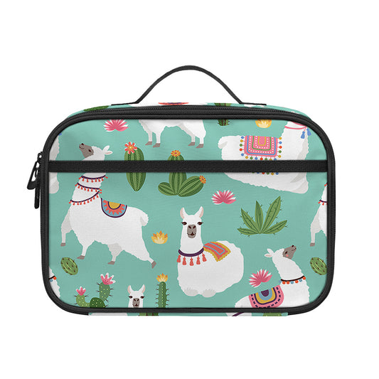 Cute Cactus And Llama Pattern Print Portable Lunch Bag