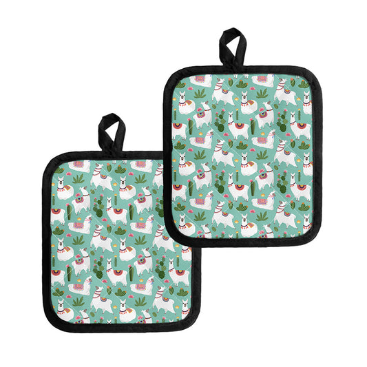 Cute Cactus And Llama Pattern Print Pot Holders