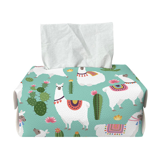 Cute Cactus And Llama Pattern Print Rectangle Tissue Box Cover