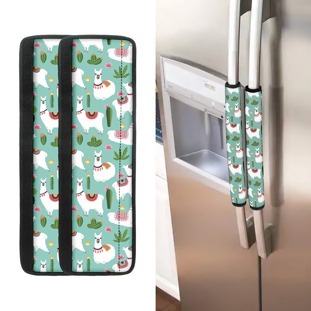 Cute Cactus And Llama Pattern Print Refrigerator Handle Covers