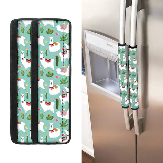 Cute Cactus And Llama Pattern Print Refrigerator Handle Covers