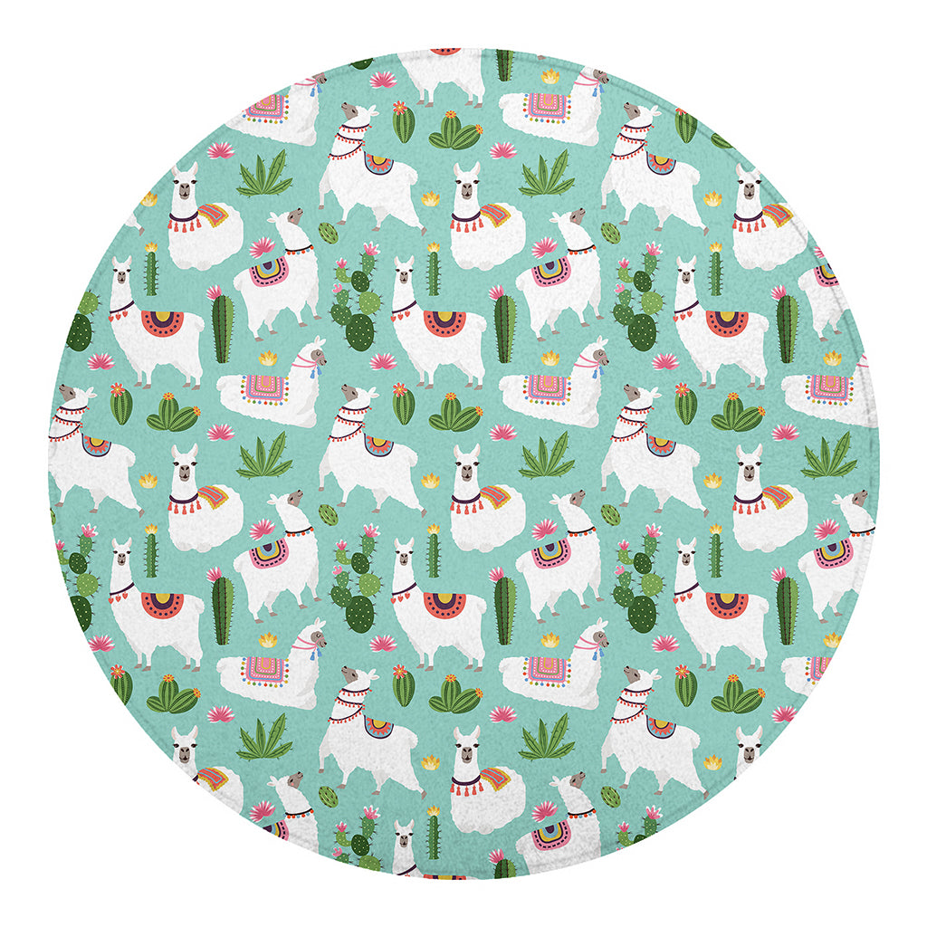 Cute Cactus And Llama Pattern Print Round Blanket