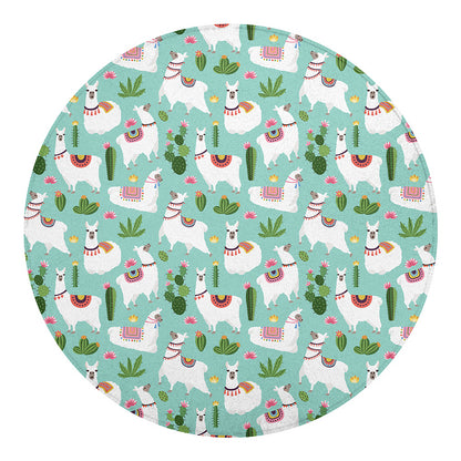 Cute Cactus And Llama Pattern Print Round Blanket