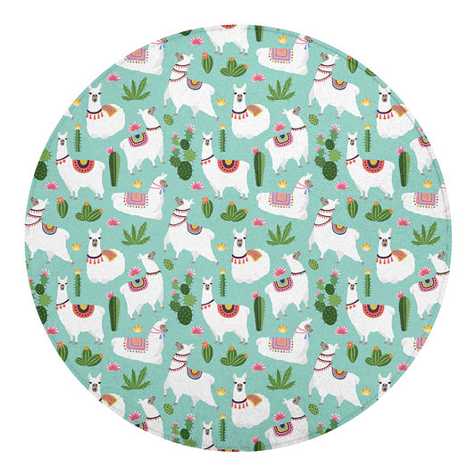 Cute Cactus And Llama Pattern Print Round Blanket
