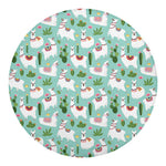 Cute Cactus And Llama Pattern Print Round Blanket