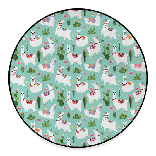 Cute Cactus And Llama Pattern Print Round Floor Mat