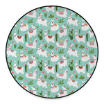 Cute Cactus And Llama Pattern Print Round Floor Mat