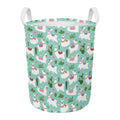 Cute Cactus And Llama Pattern Print Round Laundry Basket