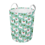 Cute Cactus And Llama Pattern Print Round Laundry Basket