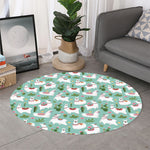 Cute Cactus And Llama Pattern Print Round Rug