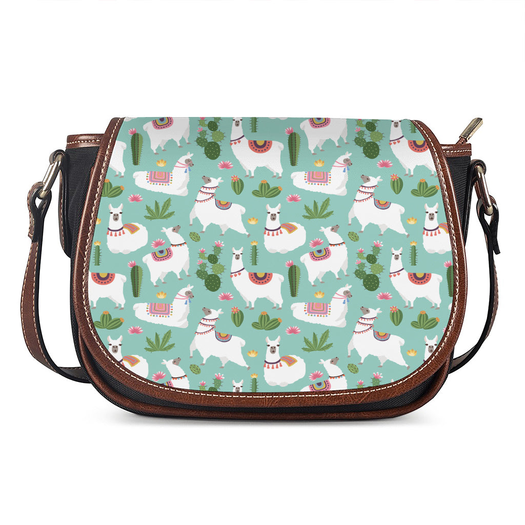 Cute Cactus And Llama Pattern Print Saddle Bag