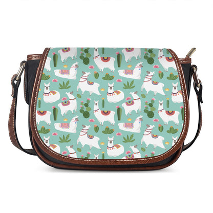 Cute Cactus And Llama Pattern Print Saddle Bag