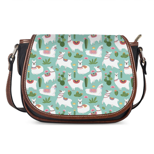 Cute Cactus And Llama Pattern Print Saddle Bag