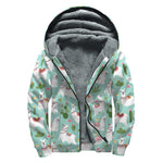 Cute Cactus And Llama Pattern Print Sherpa Lined Zip Up Hoodie