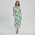 Cute Cactus And Llama Pattern Print Short Sleeve Maxi Dress