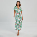 Cute Cactus And Llama Pattern Print Short Sleeve Maxi Dress