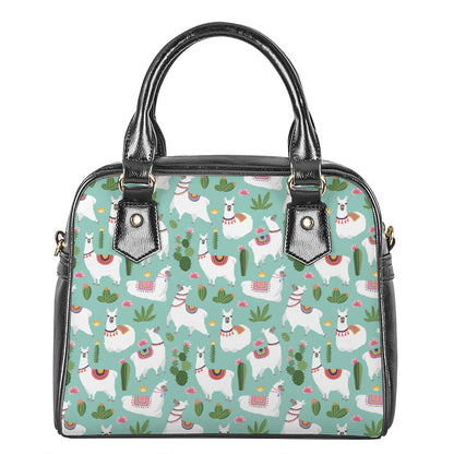 Cute Cactus And Llama Pattern Print Shoulder Handbag