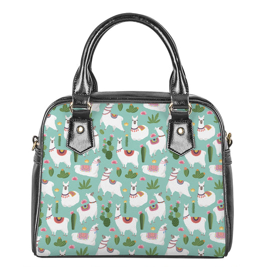 Cute Cactus And Llama Pattern Print Shoulder Handbag