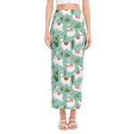 Cute Cactus And Llama Pattern Print Side Slit Maxi Skirt