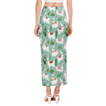 Cute Cactus And Llama Pattern Print Side Slit Maxi Skirt