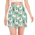 Cute Cactus And Llama Pattern Print Side Slit Mini Skirt