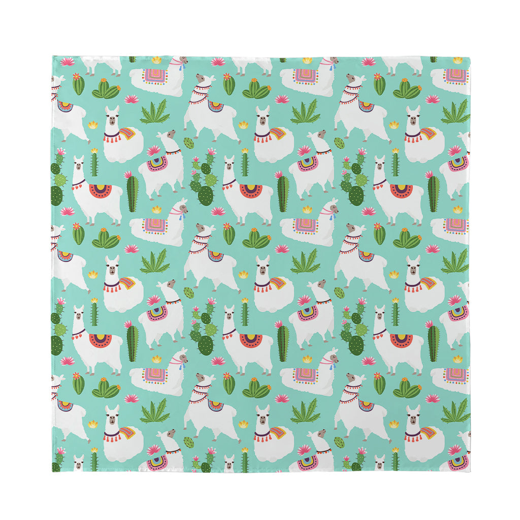 Cute Cactus And Llama Pattern Print Silk Bandana